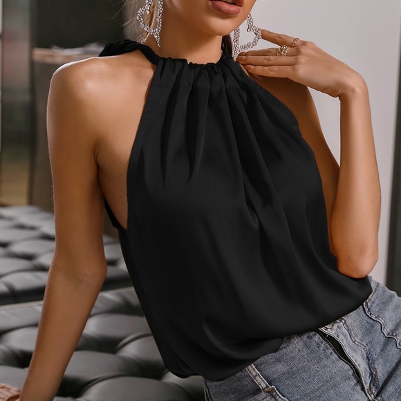 boho satin halter top summer Pink Blush Minimalist - Picture 10 of 11